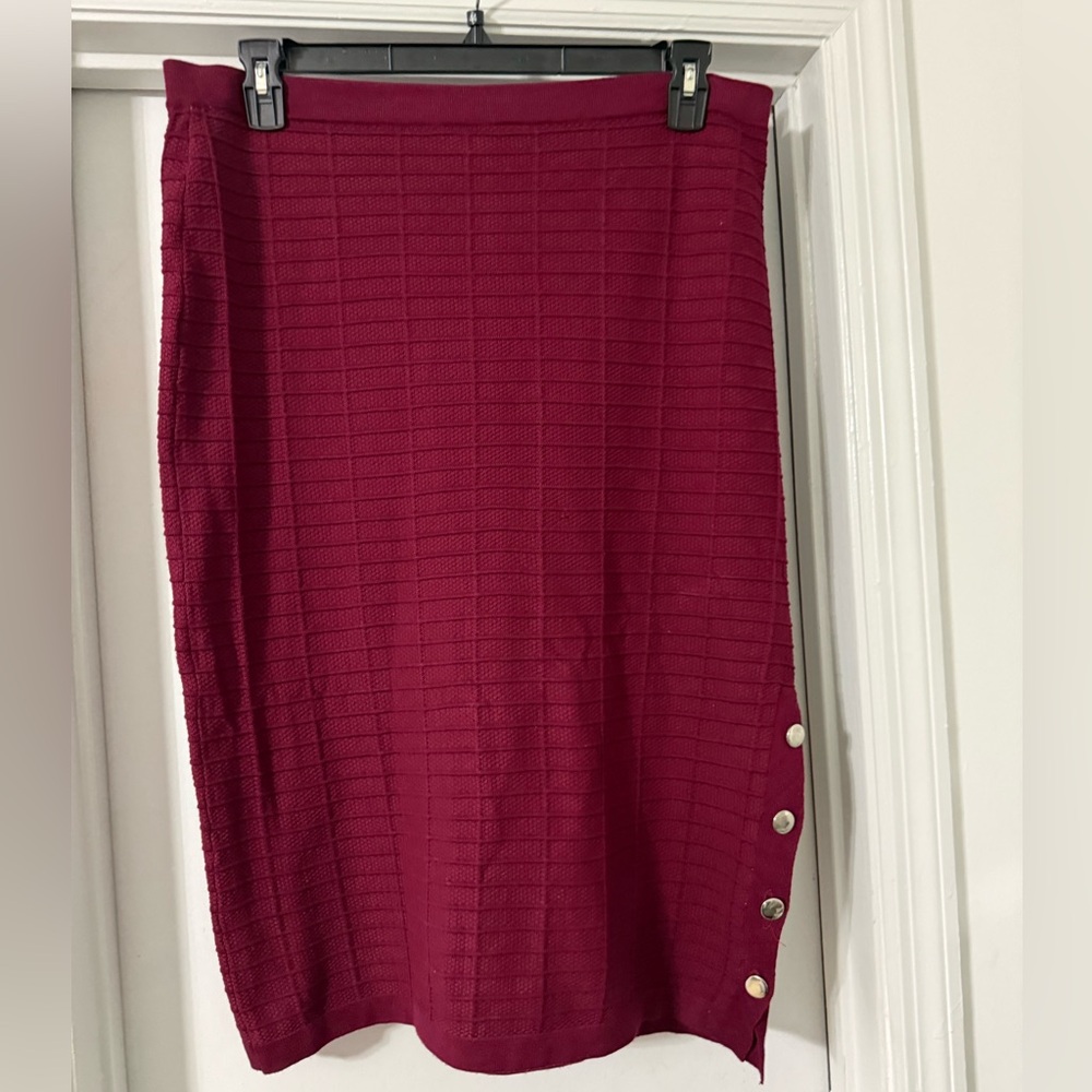 Wine Knit Pencil Skirt